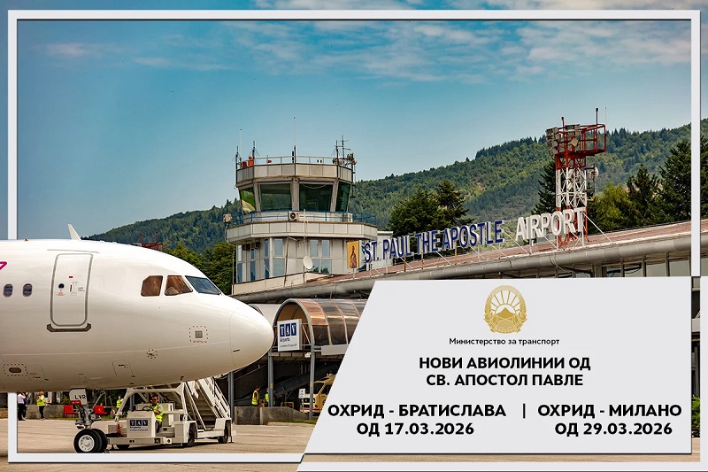 Две нови авиолинии од охридскиот аеродром – до Братислава и до Милано