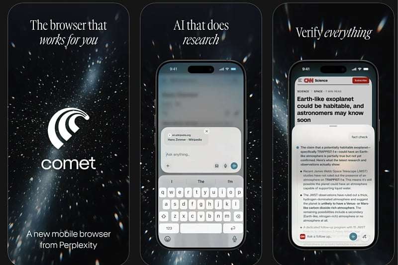 Веб-прелистувачот Comet AI на Perplexity сега е достапен за iPhone