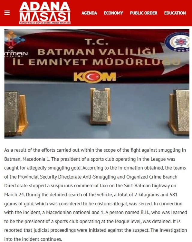 Претседател на македонски клуб уапсен во Турција – шверцувал злато во вредност од 300.000 евра!