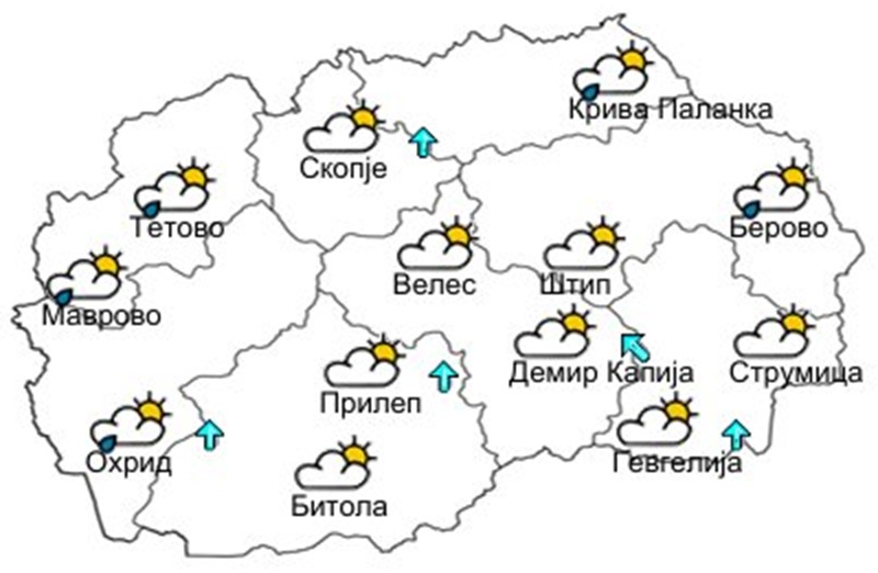 Времето денеска: Сончево со умерена облачност, температурата до 18 степени