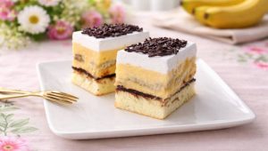 (Рецепт) ЧОКО-БАНАНА КОЛАЧ СО ВАНИЛА КРЕМ