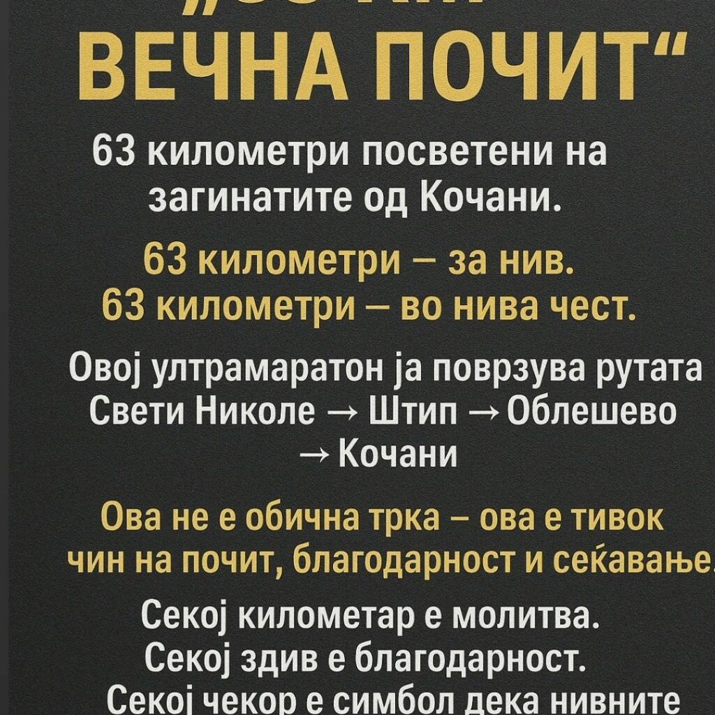 Откажан е ултрамаратонот на 63 километри во чест на загинатите во Кочани