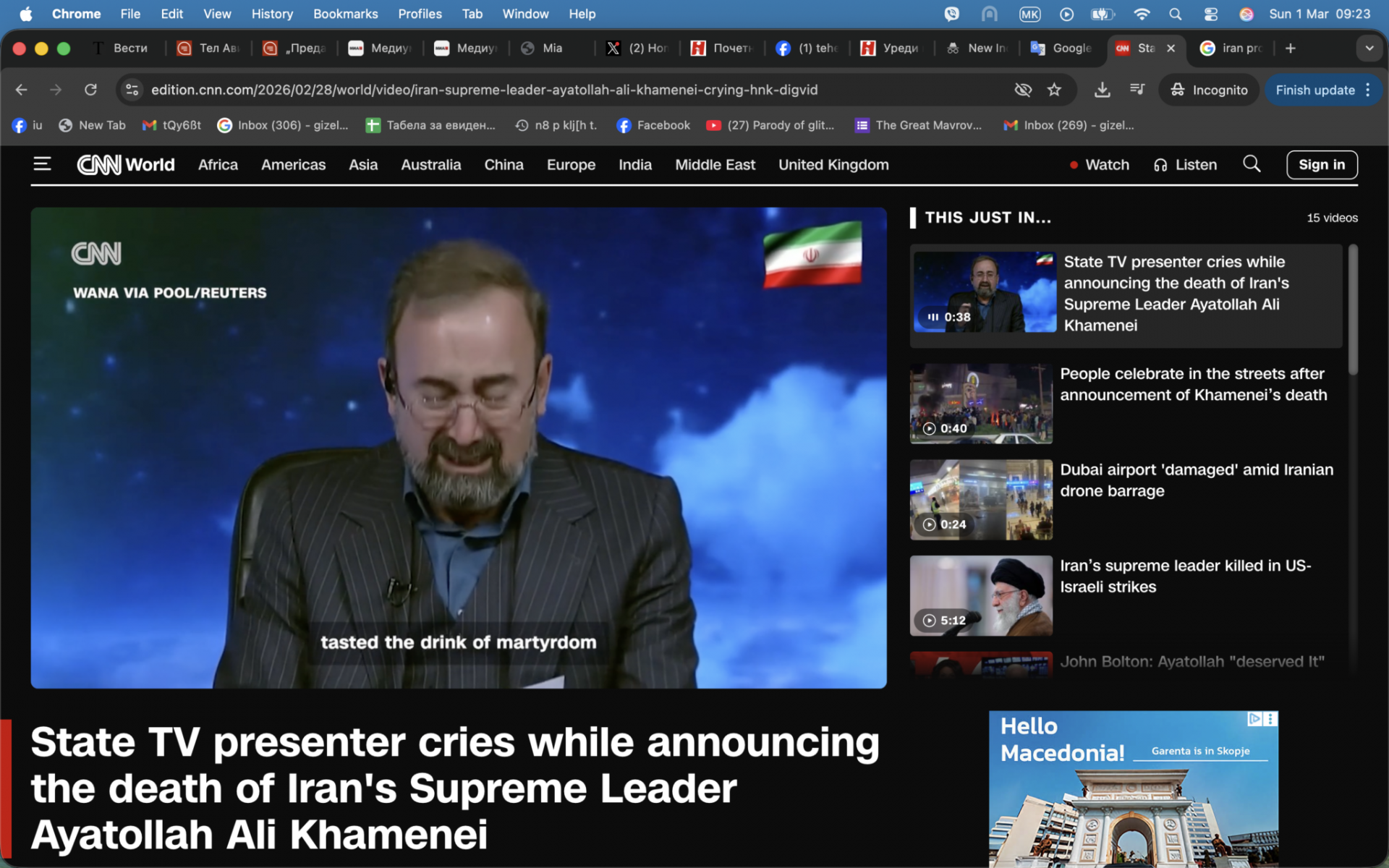 (ВИДЕО) Презентер на вести се расплака додека ја објавуваше смртта на Хамнеи