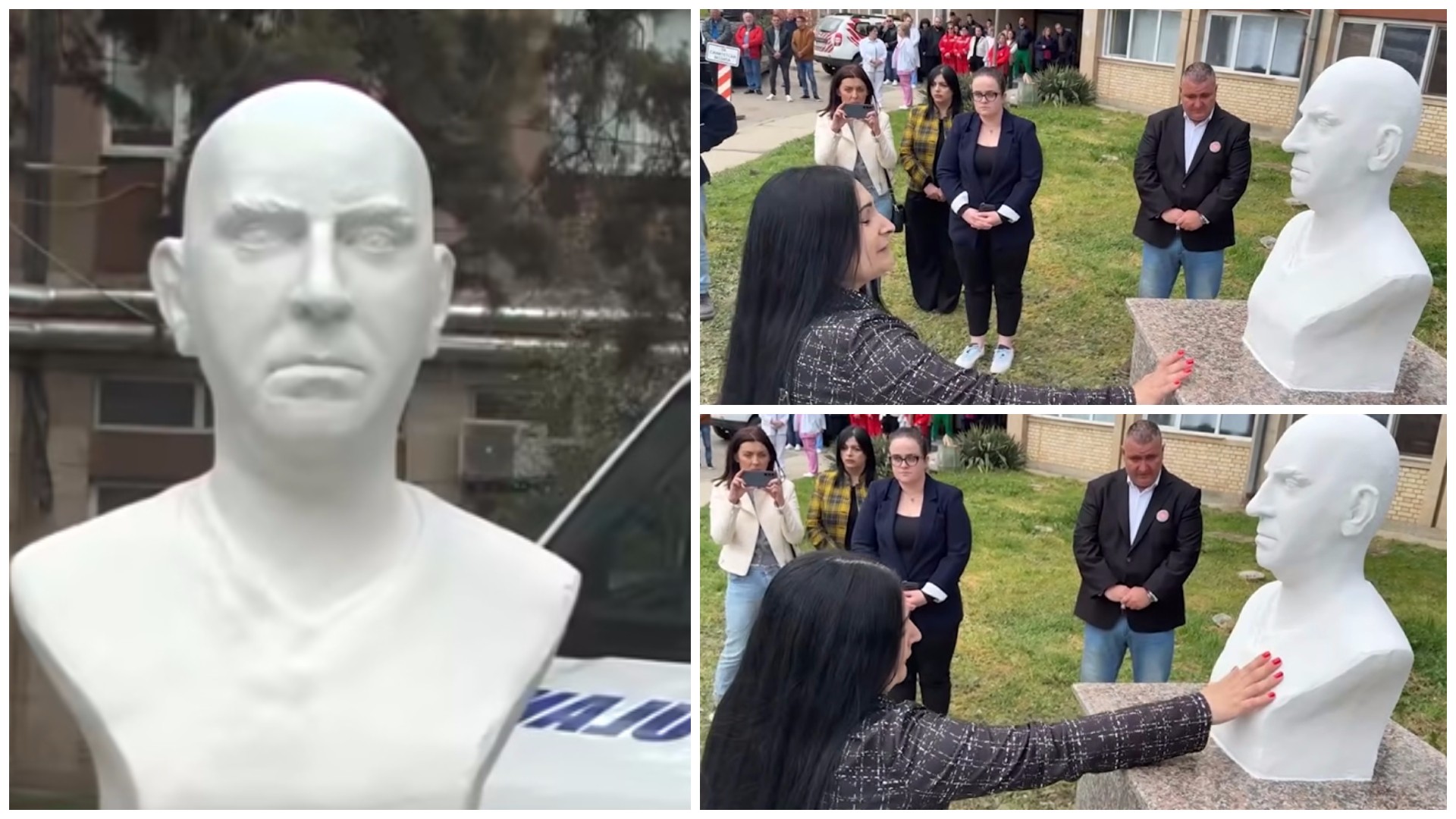 Една година непребол: Сопругата на возачот кој почина од тага во Кочани се поклони пред неговата биста