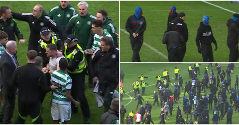 ВИДЕО: Хаос во Глазгов – „живиот ѕид“ на полицијата спречи масовна тепачка на навивачите!