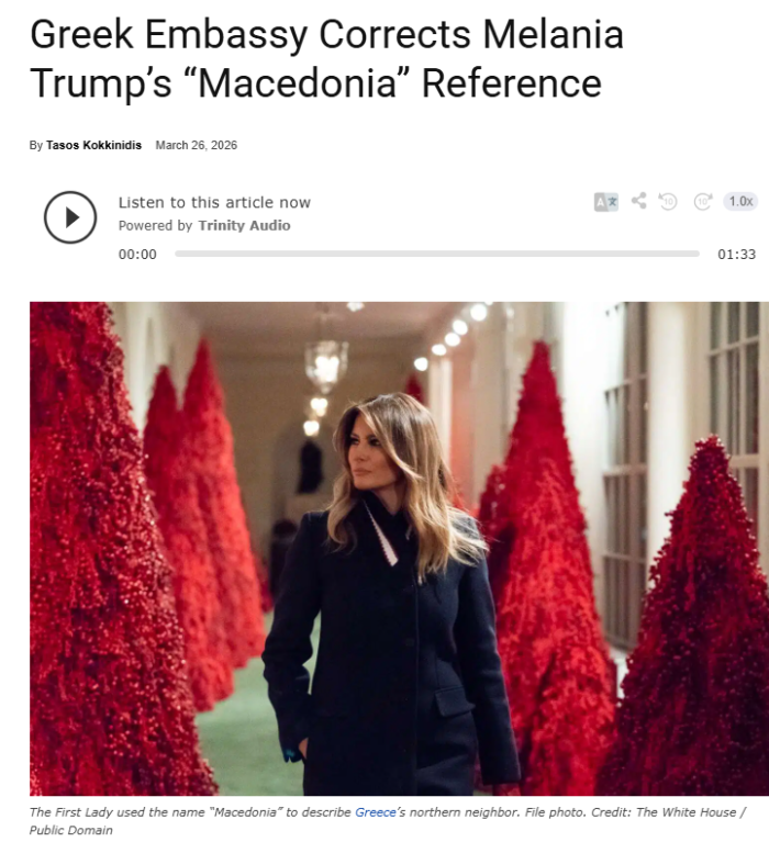 ПРВАТА ДАМА НА САД ГИ РАЗЛУТИ ГРЦИТЕ: Меланија Трамп го користеше името Македонија и ги потресе грчките шовинисти