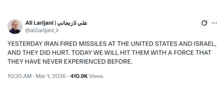 Шефот на иранската безбедност се закани со удари против САД и Израел какви што „никогаш претходно не доживеале“