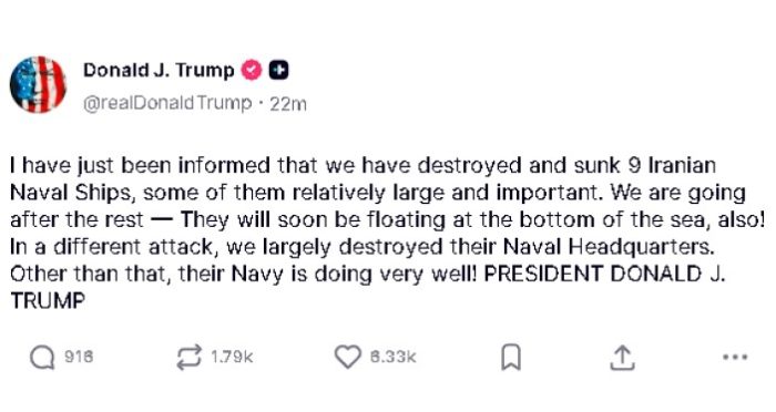 ТРАМП: Уништивме девет ирански воени бродови