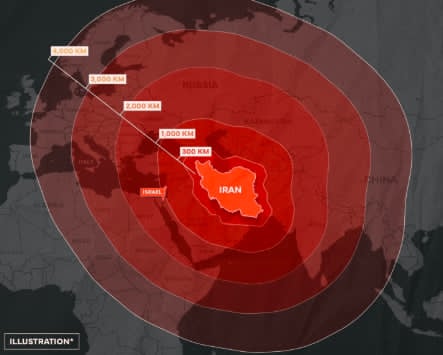Израел објави мапа: „Иранските ракети сега можат да стигнат до речиси цела Европа“