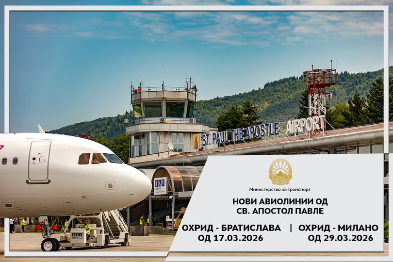 Директна авиолинија Охрид-Братислава, а од 29 март нова авиолинија Охрид-Милано