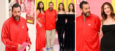 Само Адам Сендлер може да оди со тренерка на премиера – ги покажа сопруга и ќерките, едната копија на него (фото)