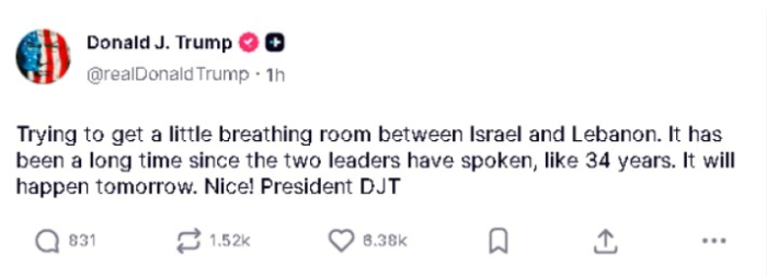 Трамп: Денеска разговори меѓу Израел и Либан