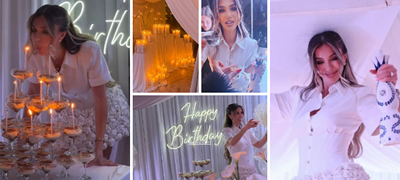 Дува свеќички на чаши за шампањ, танцува на стол – Аделина Тахири прослави 35-ти роденден во бело (фото)