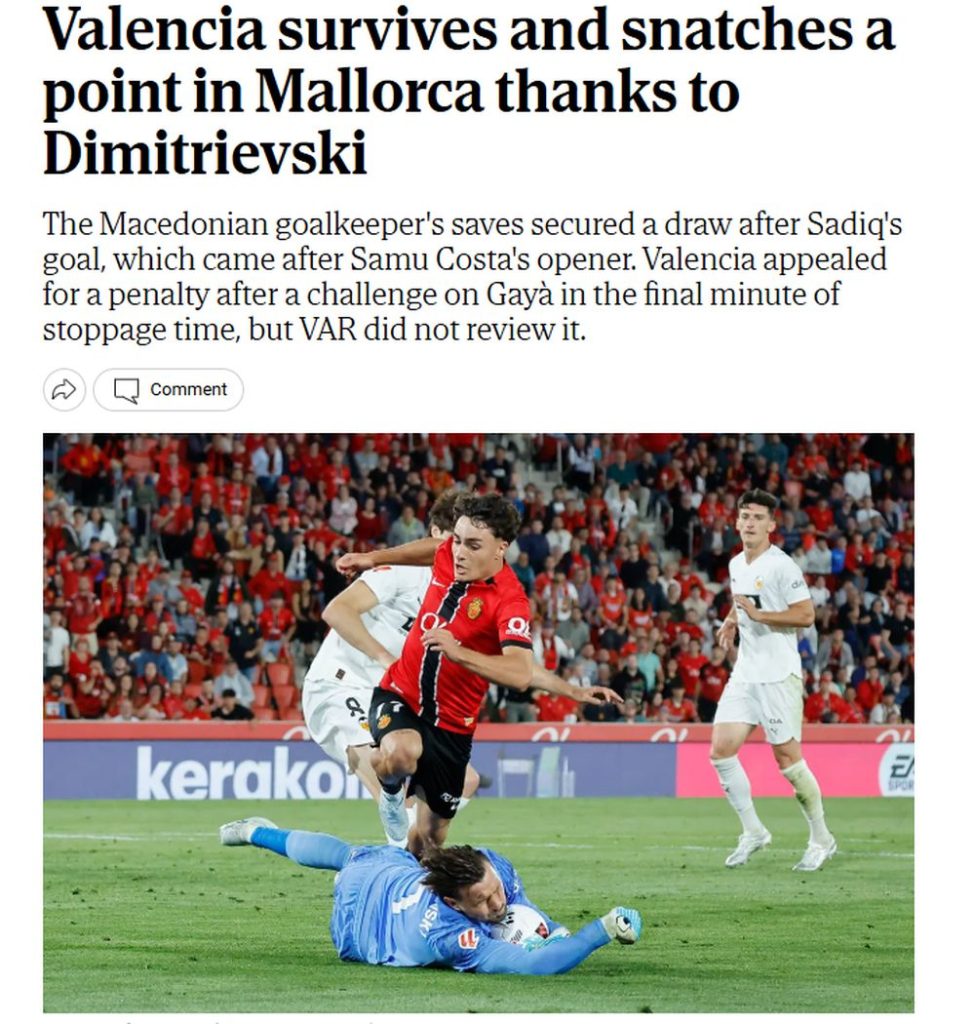 Димитриевски ѝ донесе бод на Валенсија против Мајорка, фантастична партија на Македонецот! (ФОТО)