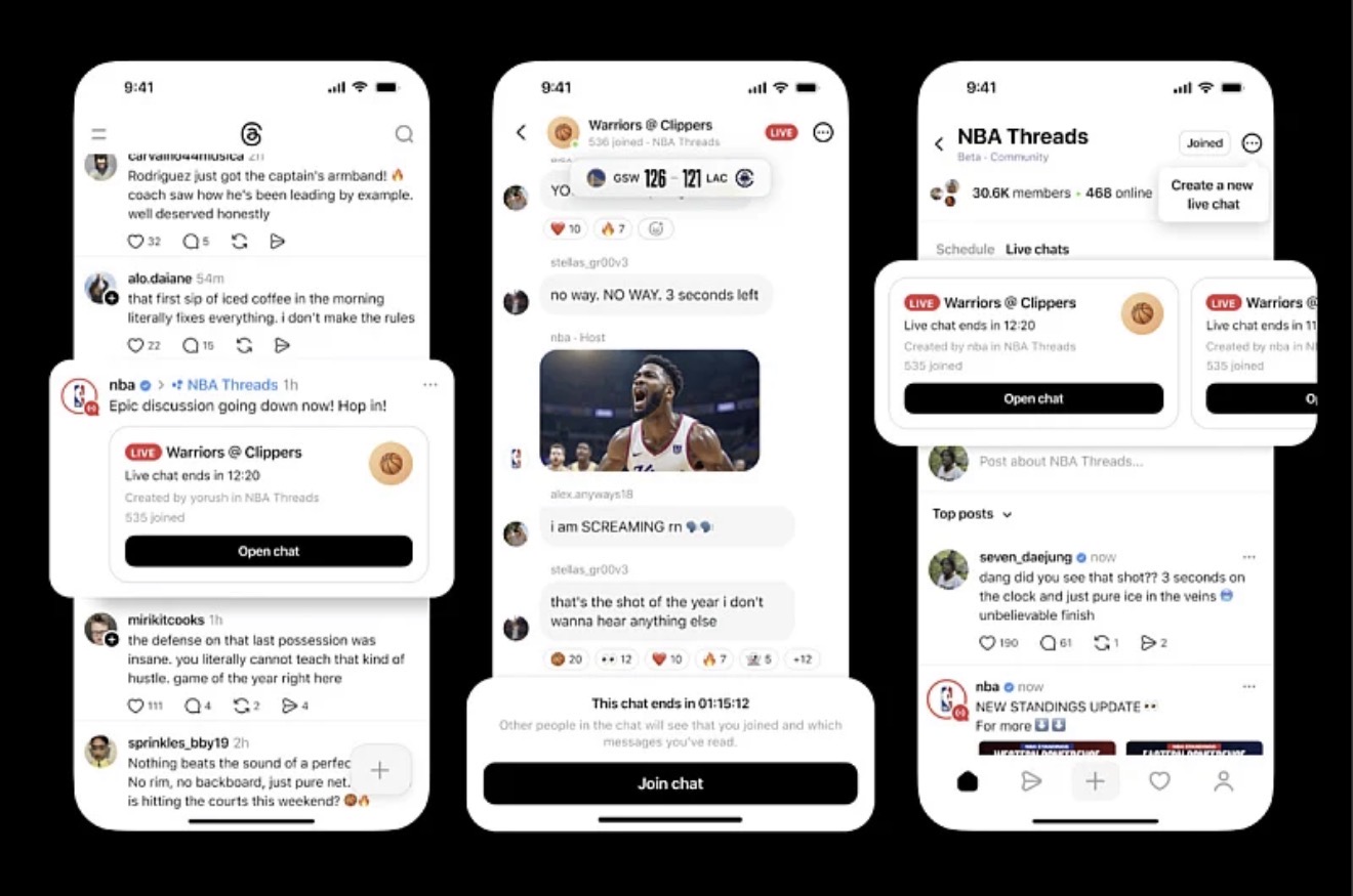 Threads воведува чет во живо за следење на настани во живо