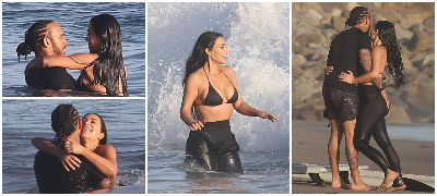 Луис Хамилтон не може да ѝ одолее на Ким Кардашијан на плажа на Малибу: Ја прегрнува, ја допира, таа се смее (фото)