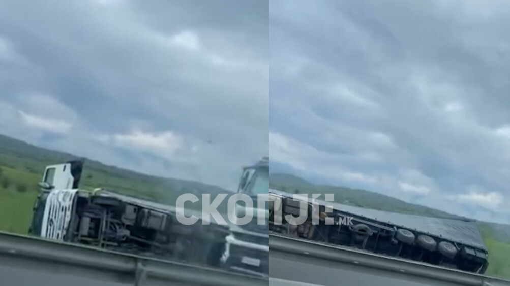 Камион излета и се преврте на обиколницата кај Скопје, две лица со повреди во болница