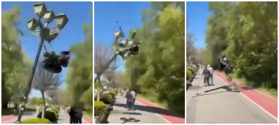 Параглајдер падна на шеталиште во Охрид – удри во улична светилка, дете и повозрасен пар „за влакно“ избегнаа повреда (видео)