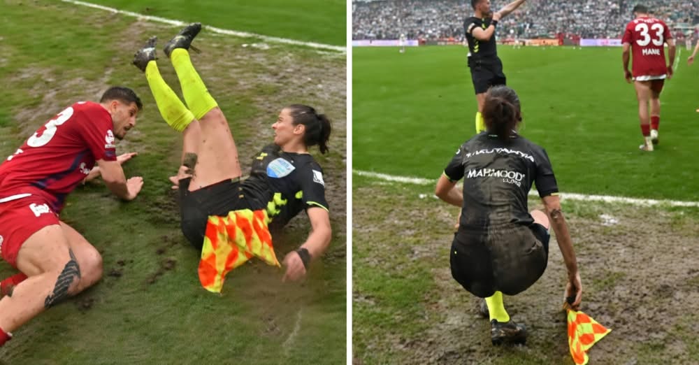 Ја „фаулираа“ судијката, па не се ни обидоа да ѝ помогнат при незгодниот пад (Видео)