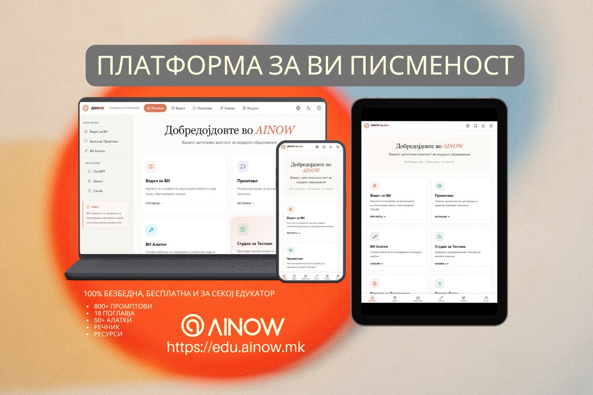 AINOW ја лансира првата платформа за ВИ писменост за наставници и училишта во Северна Македонија и регионот