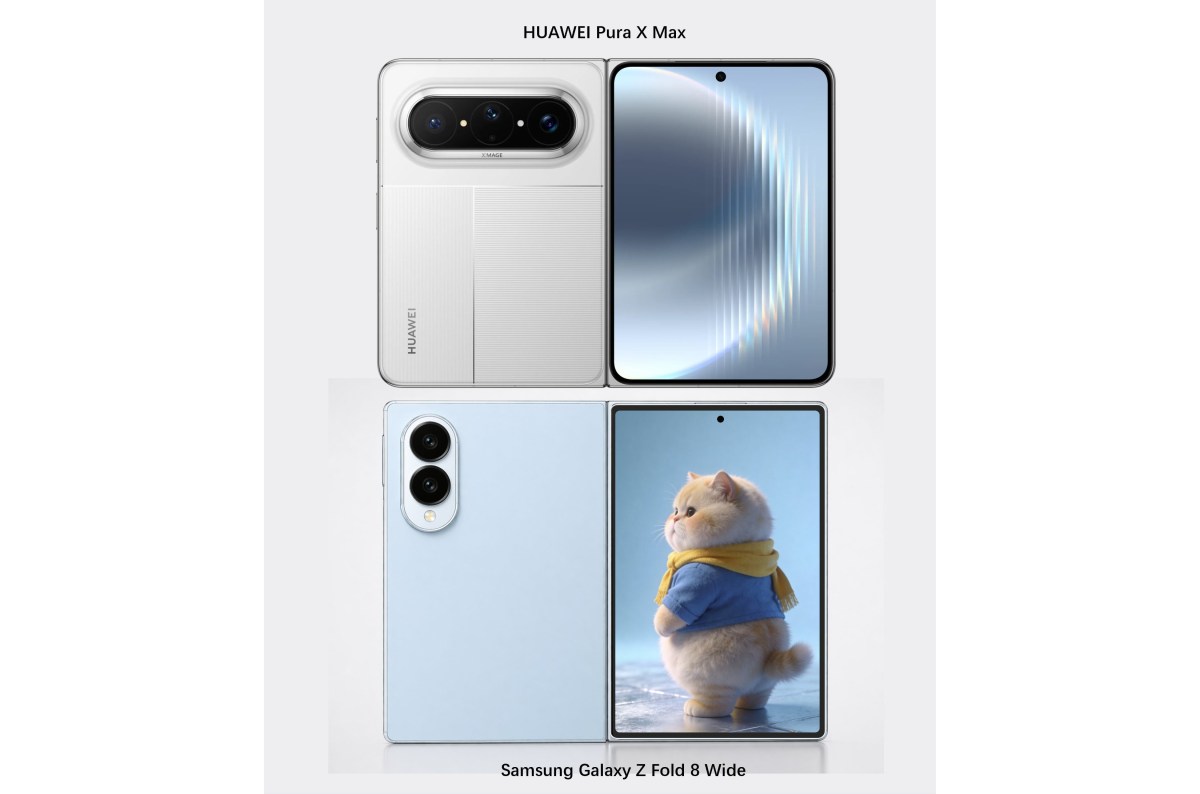Димензиите на Samsung Galaxy Z Fold Wide споредени со Huawei Pura X Max