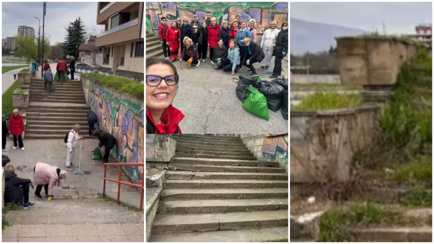 Волонтери од Црвениот крст и „Градинарот“ ги „светнаа“ скалите на кејот во центарот на Скопје