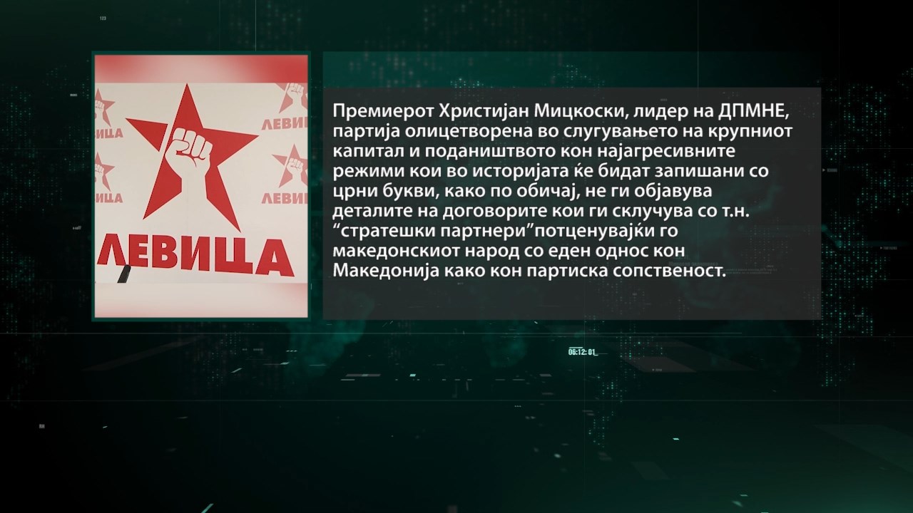 Левица: Свитата на Муцунски на тацна ги дава македонските ресурси на САД