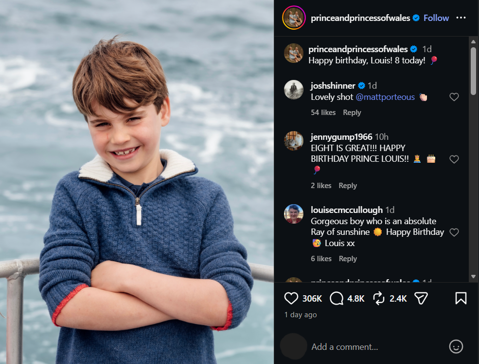 Принцот Луис денес го слави својот 8-ми роденден: Кејт објави нова фотографија од најшармантниот член на семејството (ФОТО)