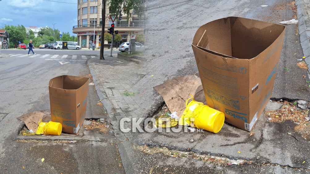 (Фото) Огромна дупка на улица во Кисела Вода, граѓаните поставија картонска кутија како предупредување