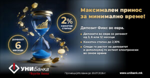 УНИБанка: Максимален принос за минимално време!  Депозит на 6 месеци, камата 2%.