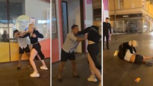 (ВИДЕО) Филмски сцени – Девојка брутално претепала Филипинец во строгиот центар на Загреб, минувачите морале да ја „оттргнат“ од него