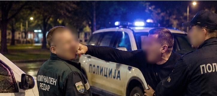 Пијан скопјанец уринирал врз службено возило на Град Скопје, па му искршил нос на комунален редар – интервенирала и полиција