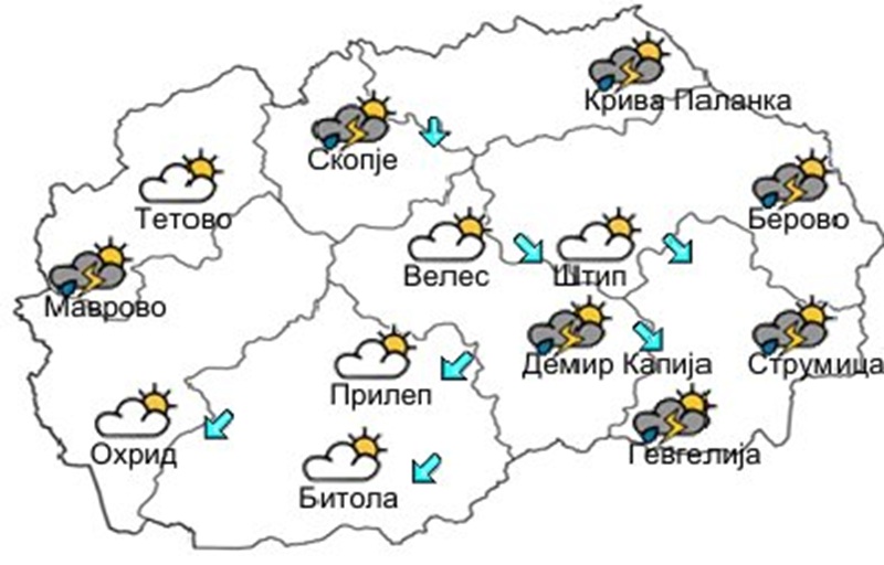 Сончево со температура до 34 степени, попладне со услови за локална појава на невреме