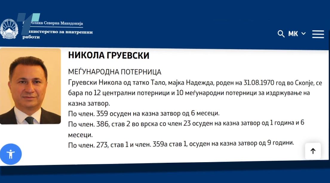 Привршува собирањето на документите за екстрадиција на Груевски