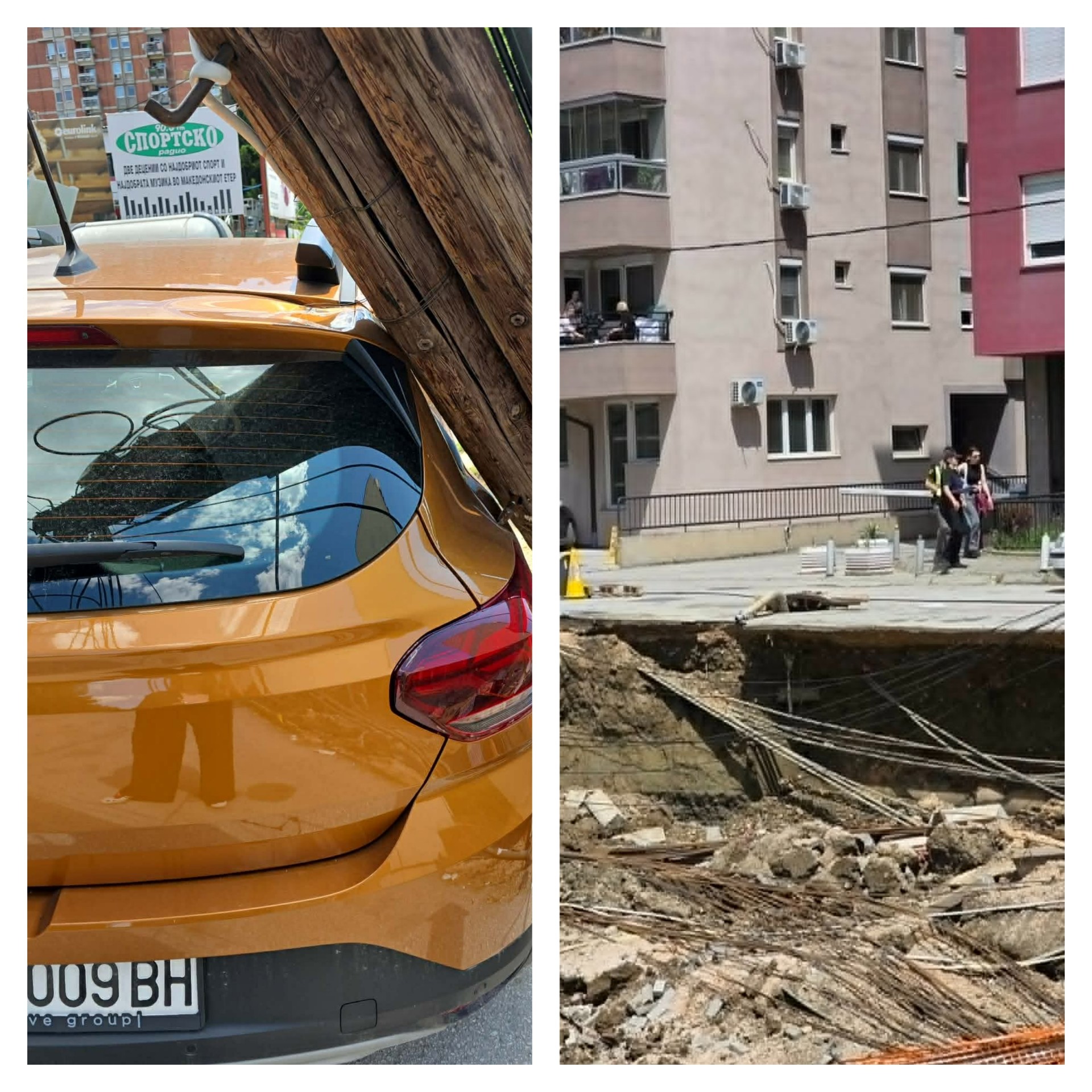 ФОТО: Хаос на градилиште во центарот на Скопје, пропадна дел од улицата – падна бандера, оштети возила, граѓаните револтирани
