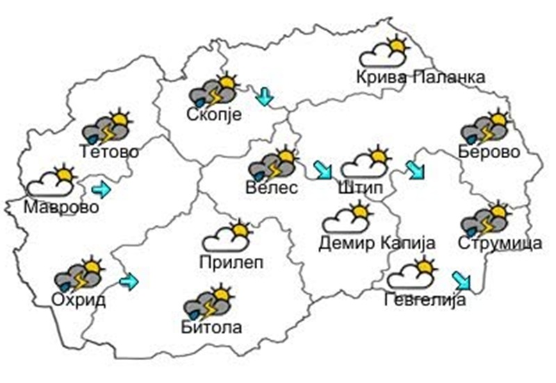 Променливо облачно и топло со сончеви периоди, попладне можен локален дожд и грмежи