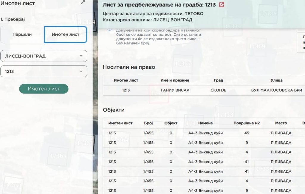ДУИ: Катастарот ја открива имотно-правната врска меѓу Висар Ганиу и Недим Рама, седум викенд-објекти на иста парцела