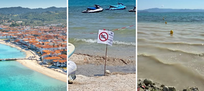 Излеана канализација во Пефкохори – морето е кафеаво, привремена забрана за бањање на дел од плажата
