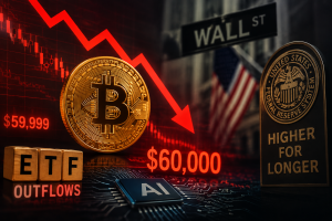 Биткоинот падна под 60.000 долари под притисок од ФЕД, ETF одливите и бумот на вештачката интелигенција