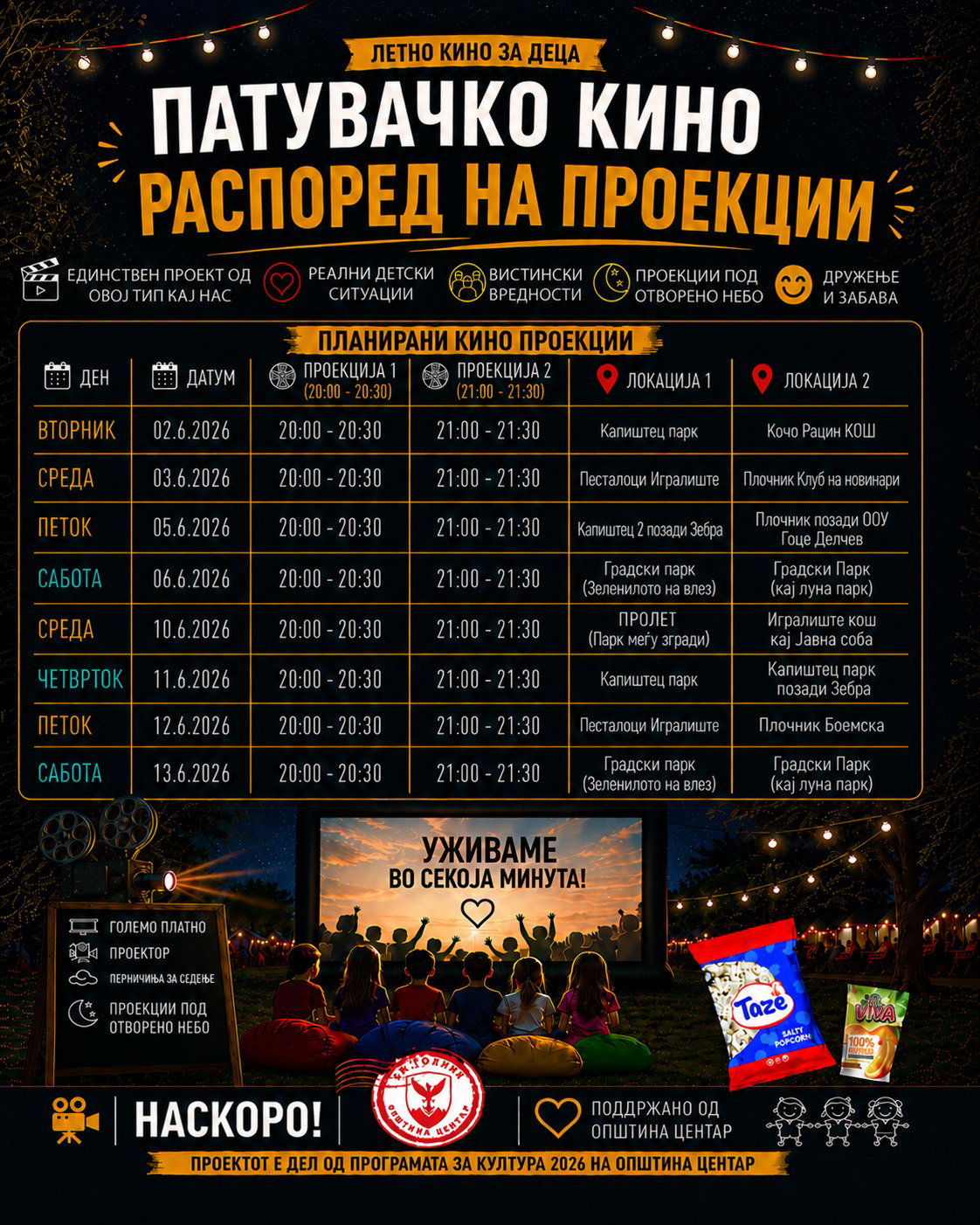 Герасимовски: Кино под отворено небо во центарските паркови