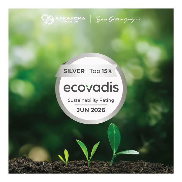 Алкалоид со сребрен медал од EcoVadis и со пласман меѓу најдобрите 15 % компании на глобално ниво