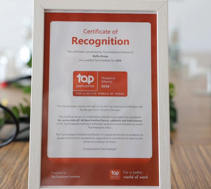 Top Employers Institute: Групацијата BALFIN се здоби со сертификатот Top Employer 2026