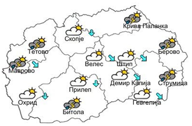 Сончево и топло со температура до 38 степени, попладне наместа можен дожд и грмежи