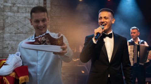 Пред големиот концерт во „Хераклеа“, македонскиот фолкер Влатко Миладиновски доби необичен подарок: Персонализирани патики за „естрадно-патриотски чекор“ на античката сцена!