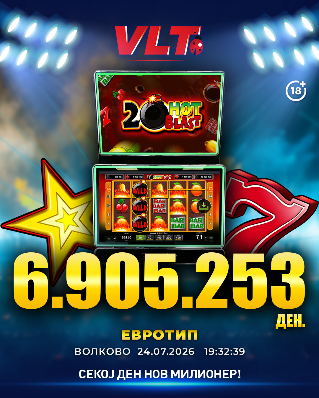 СРЕЌНИ ВЛТ ВЕСТИ: Б.С. ОД СКОПЈЕ ОСВОИ СУПЕР МИЛИОНЕР ВРЕДЕН 6.905.253 ДЕНАРИ