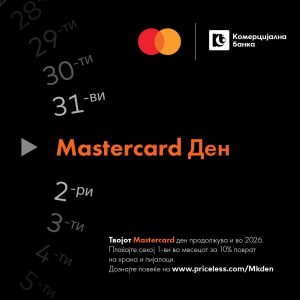 Комерцијална банка со 10% поврат за плаќања со Mastercard секој прв ден во месецот
