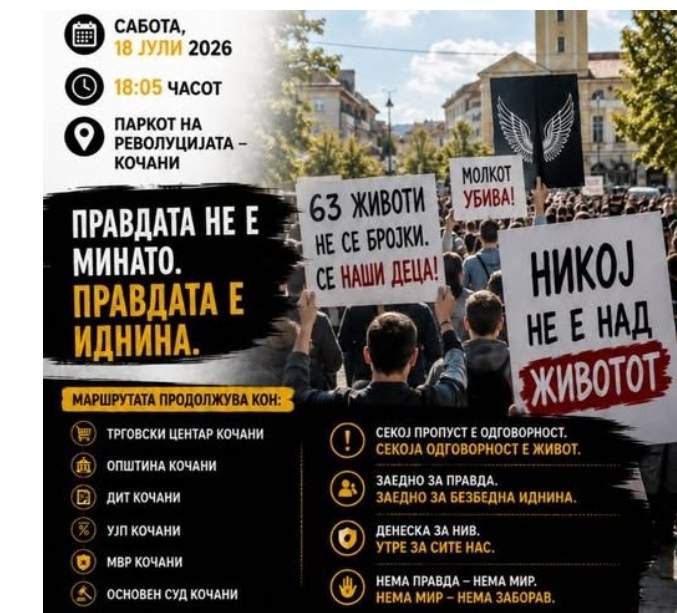 Во сабота во Кочани 47. Марш за ангелите – се бара вистинска правда!