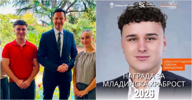 ЈОВАН КОСТАДИНОВ, КОЈ СПАСИ 21 ЛИЦЕ ВО ПОЖАРОТ ВО „ПУЛС“, ЌЕ ДОБИЕ МЕЃУНАРОДНА НАГРАДА ЗА МЛАДИНСКА ХРАБРОСТ ВО ШВЕДСКА