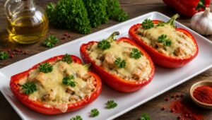 (Рецепт) ПИПЕРКИ ПОЛНЕТИ СО ПИЛЕШКО И ПЕЧУРКИ: Лесен, кремаст и вкусен оброк