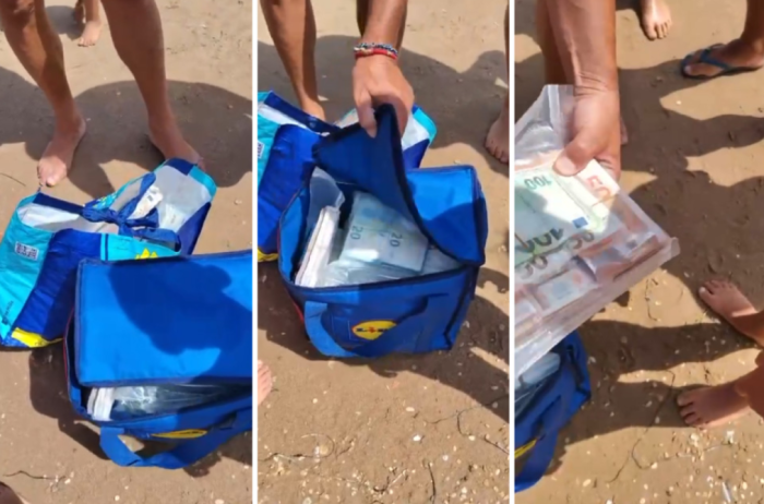 БРАНОВИТЕ НА ПЛАЖА ИСФРЛИЈА ПОВЕЌЕ ОД 700.000 евра: Луѓе втрчуваа во морето за да соберат пари (ВИДЕО)